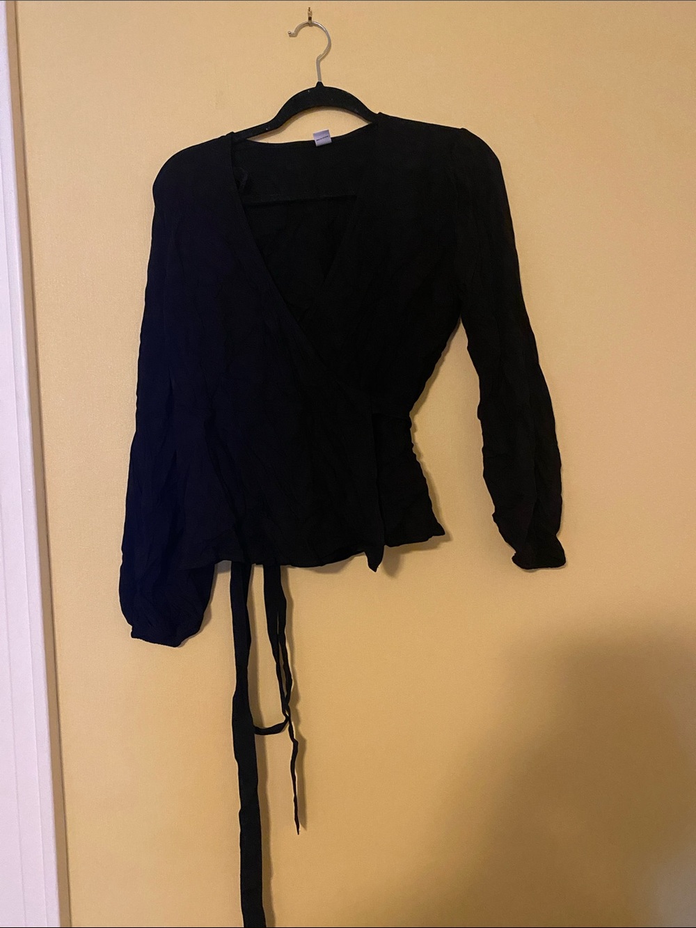 Old Navy Black Wrap Tie Blouse